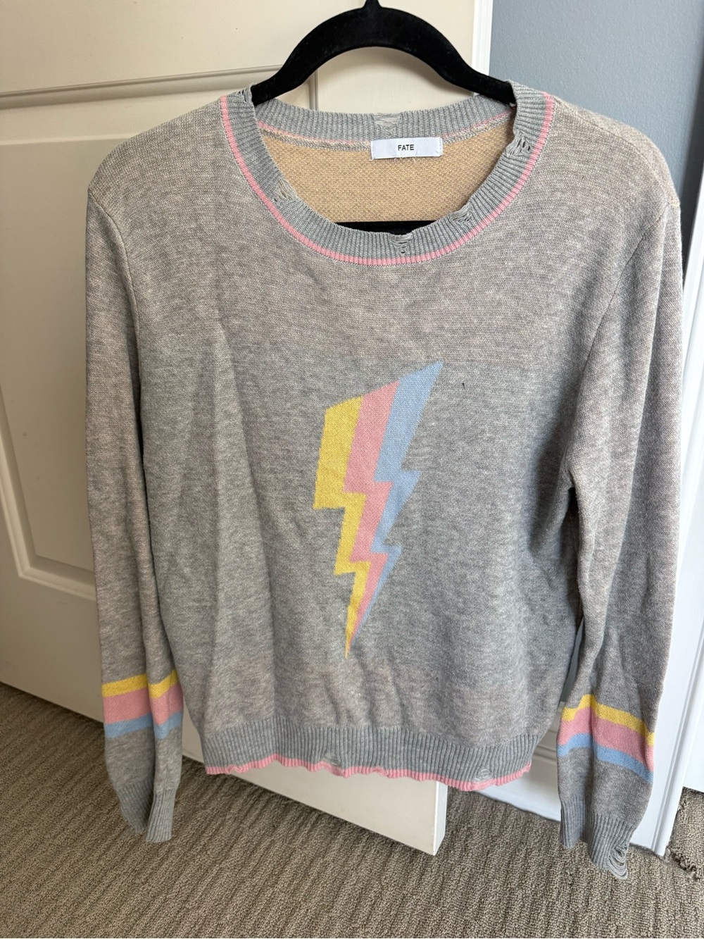 Fate Gray Sweater with Pastel Lightning Bolt